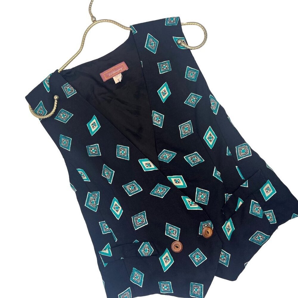 Worthington Vest Vintage 80s 90s Ladies Size Small Geometric Print USA Made